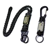 CHARMNAIL Llavero con Mosquetón y Collar de Paracord, Resistencia 300 lb con Diseño 3D de Bandera EE.UU., Color Negro-Bronce, Longitud 50 cm Extensible a 80 Pulgadas, para Uso Diario y Exteriores