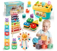 Charmofun 6 en 1 Juguetes Montessori Bebes 6-12 Meses, Regalo Bebe 6 Meses | Juguetes Sensoriales con XilóFono, Vasos Apilables, Bloques de Goma, Juguetes para Los Dedos, Brinquedos Bebe 6-12 Meses