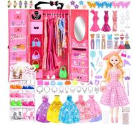 Charmofun Armario Muñecas con Ropa y Accesorios, 98 Piezas Juego para Vestir Muñecas para 11.5 Pulgadas Muñeca Incluido Vestidos, Tops, Pantalones, Bikini, Regalos para Niñas 6 7 8 9 10 años