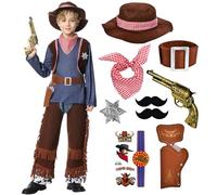 Charmofun Disfraz Robin Hood Niño 4-12 Años, Disfraz Medieval para Niños con Capa, Camisa, Pantalón, Mangas, Collar, Brújula y Protectores de Pierna, Disfraz de Carnaval y Juego de Rol (Niño, 150)