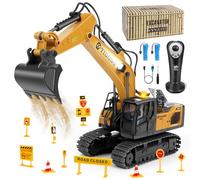 Charmofun Excavadora Teledirigida para Niños, Excavadora RC con Mando por Gravedad, Luces y Música, Rotación Infinita, Regalo Ideal para Niños de 5 a 12 Años