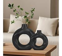 Charmofun Juego de 2 Jarrones Decorativos Modernos, Jarron Negro Ceramica, Florero de Flores Secas en Bohemio, Jarrones para Sala de Estar y Centro de Mesa de Cena (Negro (Grande + Pequeño))