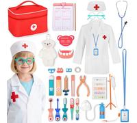Charmofun Maletin Medicos Juguete de Madera, Kit Medico para Niñas con Estetoscopio Realista Termómetro Bolsa Médica, 30 Piezas Kit Medico Juguete Regalo para Niñas 3 4 5 6 Años
