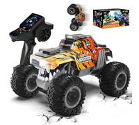 Charmofun Monster Truck Teledirigido 1:12, 2.4GHz 30 KM/H Coche Teledirigido Anfibio, 360° Rotación RC Monster Truck con Spray, Luz Led y Música para niños