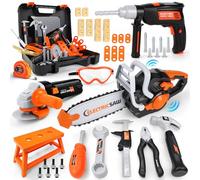 Charmofun Motosierra Juguete, 50pcs Herramientas Juguetes Taladro Niños con Taladro Eléctrico, Motosierra, Amoladora Angular, Cinta Métrica y Caja Herramientas, Regalos para Niños de 3 4 5 6 7 8 Años