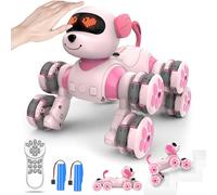 Charmofun Perro Robot Niños, 8WD Robot Juguete Teledirigido, RC Perro Programable, Juguetes Interactivos Inteligentes Dance Música Regalos Creativos para Niños 3+ Años (Rosa)