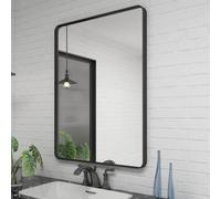 CHARMOR Espejo con Marco de Metal Negro, Espejo de tocador de baño de 24 x 36 Pulgadas para Pared, Espejo Rectangular de Esquina Redondeada montado en la Pared, antioxidante, Vidrio Templado