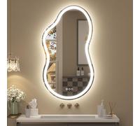 CHARMOR Espejo de baño irregular retroiluminado con luces, 20 x 36 pulgadas, asimétrico en forma de nube, espejo de tocador iluminado LED, sin niebla, regulable, inastillable, memoria (horizontal