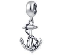 Charms ancla para pulsera Pandora Ocean, cuentas colgantes de cuerda y ancla de barco de la Marina de los us de plata de ley 925 antigua, charm crucero regalos para esposa del ejercito/papa/Navidad