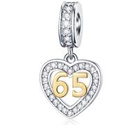 Charms de cumpleaños 65th para Pandora pulsera de Navidad, 18k oro número 65 Colgante, 925 plata esterlina 65 aniversario collar en forma de corazón con cz, regalo para la abuela/suegra/abuela
