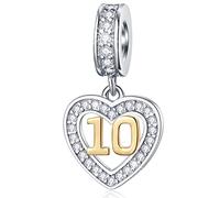 Charms de cumpleaños de 10 años de antigüedad para pulsera de Pandora DIY, colgante de oro 18k Número 10, colgante de bodas 925 de plata esterlina de décimo con CZ, regalo para hija/hijo/niña/niño