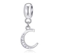 Charms de letra C Cuentas colgantes alfabeto inicial C, Plata esterlina 925 Letter Charm colgante con claro CZ, apto para pulsera de brazalete navideño de Pandora, regalos para primo/Janucá/Cenicienta