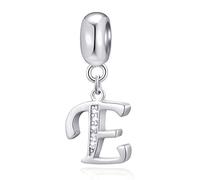 Charms de letra E Cuentas colgantes alfabeto inicial E, Plata esterlina 925 Letter Charm colgante con claro CZ, apto para pulsera de Pascua Pandora, regalos para Esposa/Esposo/Compromiso