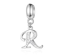 Charms de letra R Cuentas colgantes alfabeto inicial R, Plata esterlina 925 Letter Charm colgante con claro CZ, apto para pulsera collar de mujer Pandora, regalos para pareja/niña/jubilación