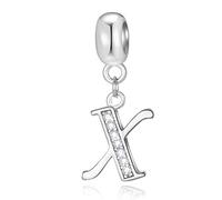 Charms de letra X Cuentas colgantes alfabeto inicial X, Plata esterlina 925 Letter Charm colgante con claro CZ, apto para pulsera de Navidad Pandora, regalos para novia/Madrina/dia de San Patricio