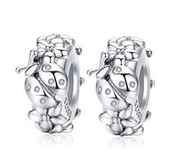 Charms de Navidad - Juego de 2 cuentas de Navidad de plata de ley 925 auténtica con estrellas y flores de cristal para pulsera Pandora - Encantos para regalo del día de la madre, Cristal