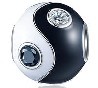 Charms de Yin Yang, esmalte blanco negro con CZ, cuentas de Ying Yang de plata esterlina 925, charms de yoga de Tai Chi chino como mal de ojo/futbol apto Pandora pulsera, regalos para mujeres/Hombres