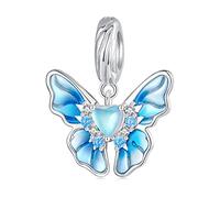 Charms Mariposa azul 925 encantos de plata de ley se adapta a Pandora brazalete chica joyería regalos de perlas para mujeres (Dangel de la mariposa del corazón)