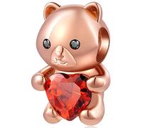 Charms oso de peluche de oro rosa abrazo el corazon del amor para Pandora Animales pulsera, cuentas de oso de plata esterlina 925 "te amo y enero cz, regalo para novia/San Valentin/Pareja