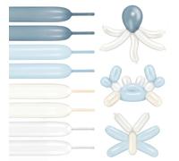 Charnoel 100 globos largos giratorios, azul polvoriento, blanco, macarrón, azul claro, transparente, globos largos para decoración de fiestas de animales, cumpleaños, graduación, Año Nuevo, boda