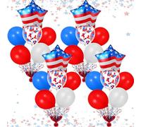 Charnoel 4 juegos de decoración de fiesta del 4 de julio, centro de mesa con estrella metálica, rojo, blanco, azul, kit de soporte para globos con bandera de Estados Unidos, globo de látex de aluminio