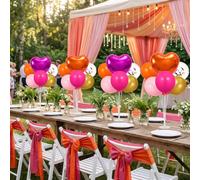 Charnoel 4 juegos de decoración de fiesta rosa y naranja, centro de mesa de puesta de sol, kit de soporte de globo rosa intenso y naranja con corazón dorado y globo de látex para boda, cumpleaños