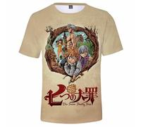 Charous Camiseta de dibujos animados con impresión digital en 3D de Los Siete Pecados Capitales, camisetas de verano para fanáticos del manga, amarillo, XL