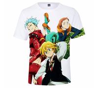 Charous Camiseta de dibujos animados con impresión digital en 3D de Los Siete Pecados Capitales, camisetas de verano para fanáticos del manga, blanco, 4XL