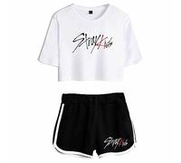 Charous KPOP-Stray Kids Band Crop Top,Camiseta Femenina y Pantalones Cortos Traje para Apoyo StrayKids Fans Stay Regalo