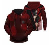Charous Sudadera con capucha de anime Black Clover Asta para cosplay, unisex, impresión digital 3D, utilizada para fanáticos del manga, festivales, regalo, Rojo 2, L