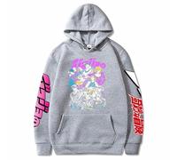 Charous Sudadera con capucha de anime JoJo's Bizarre Adventure Street Style engrosada y cálida con dibujos animados para fanáticos del manga JOJO, gris, 4XL