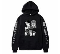 Charous Sudadera con capucha de anime JoJo's Bizarre Adventure Thicken Warm Soft Cartoon Print utilizada para los fanáticos del manga JOJO Cosplay, Negro, 4XL