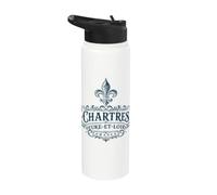 Chartres Eure-Et-Loir Francia Ornate Fleur-De-Lis Navy Print Stainless Steel Insulated Water Bottle