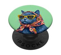 Chartreux Fashion Cats - Portada de Revista, diseño de Gatos PopSockets PopGrip Adhesivo