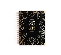 CHARUCA Agenda Académica Semana Vista (de Septiembre 2025 a Agosto 2026) de Tapa Dura, 200 Pág. Grueso Mediana, 20x17 cms. Hecha en España con amor y sin prisa. (Flores Black)