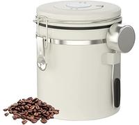 Charwin Bote para Café con Cuchara, 1.5L Contenedor Hermético Sellado al Vacío, Recipiente para Té, Dulces, Tarro de Acero Inoxidable Blanco Crema