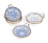 ChasBete Cuencos aperitivos ceramica juego de 6, cuencos para salsas, bol para salsa soja con asa, salsas platos aperitivos, azul, 11x2,5cm
