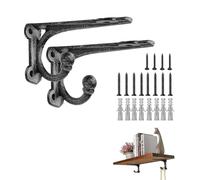 ChasBete Escuadras estanterias 2 piezas, soporte estante pesadas 10 cm, escuadras para estanterias negras con ganchos, Metal soporte estanteria pared