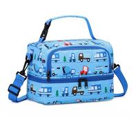 Chase Chic Bolsa Termica Infantil, Grande Bolsa Termica Porta Alimentos Niño Niña Doble Bolsa Merienda Infantil con Correa de Hombro Desmontable para Picnic Colegio Viaje 3-12 Años, Coche Azul