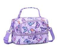 Chase Chic Bolsa Termica Infantil, Grande Bolsa Termica Porta Alimentos Niño Niña Doble Bolsa Merienda Infantil con Correa de Hombro Desmontable para Picnic Colegio Viaje 3-12 Años, Mariposa Morada