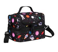Chase Chic Bolsa Termica Porta Alimentos Infantil, Compartimento Doble Escuela con Correa de Hombro Ajustable Desmontable, Picnic Comida para Viaje, Astronauta, Negro