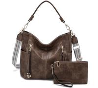Chase Chic Bolsos de Mujer Hobo, Bolsos Bandolera Bolsos Tote Bolsos de hombro Grande PU Cuero Monedero Carteras 2pcs Set, Café