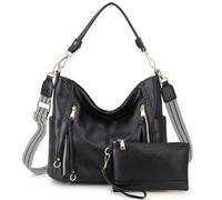 Chase Chic Bolsos de Mujer Hobo, Bolsos Bandolera Bolsos Tote Bolsos de hombro Grande PU Cuero Monedero Carteras 2pcs Set Negro