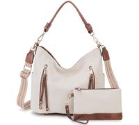 Chase Chic Bolsos de Mujer Hobo, Bolsos Bandolera Bolsos Tote Bolsos de hombro Grande PU Cuero Monedero Carteras 2pcs Set Blanco & Marrón