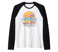 Chasing Sunsets Forever Beach Ocean Palm Retro Vacaciones Surf Camiseta Manga Raglan