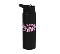 Chasing Toddlers and Jesus Funny Christian Mom Life Stainless Steel Insulated Water Bottle