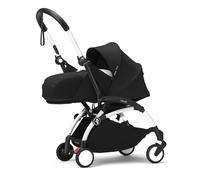 Chasis del Stokke YOYO3 (Blanco) con Pack para Recién Nacido 0+ (Negro) - Incluye colchón, arnés de cinco puntos, dosel extensible, correa acolchada para el hombro, y bolsa almacenamiento