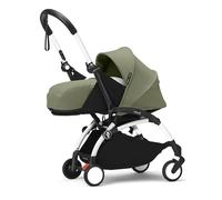 Chasis del Stokke YOYO3 (Blanco) con Pack para Recién Nacido 0+ (Olive) - Incluye colchón, arnés de cinco puntos, dosel extensible, correa acolchada para el hombro, y bolsa almacenamiento