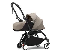 Chasis del Stokke YOYO3 (Negro) con Pack para Recién Nacido 0+ (Taupe) - Incluye colchón, arnés de cinco puntos, dosel extensible, correa acolchada para el hombro, y bolsa almacenamiento