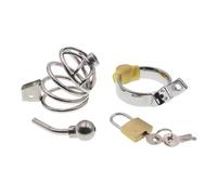 Chastity Cage - Cinturón de castidad para hombre de metal con catéter de uretra y anillo de 50 mm para sexo y bondage, jaula de pene, juguete sexual para hombres fetiche